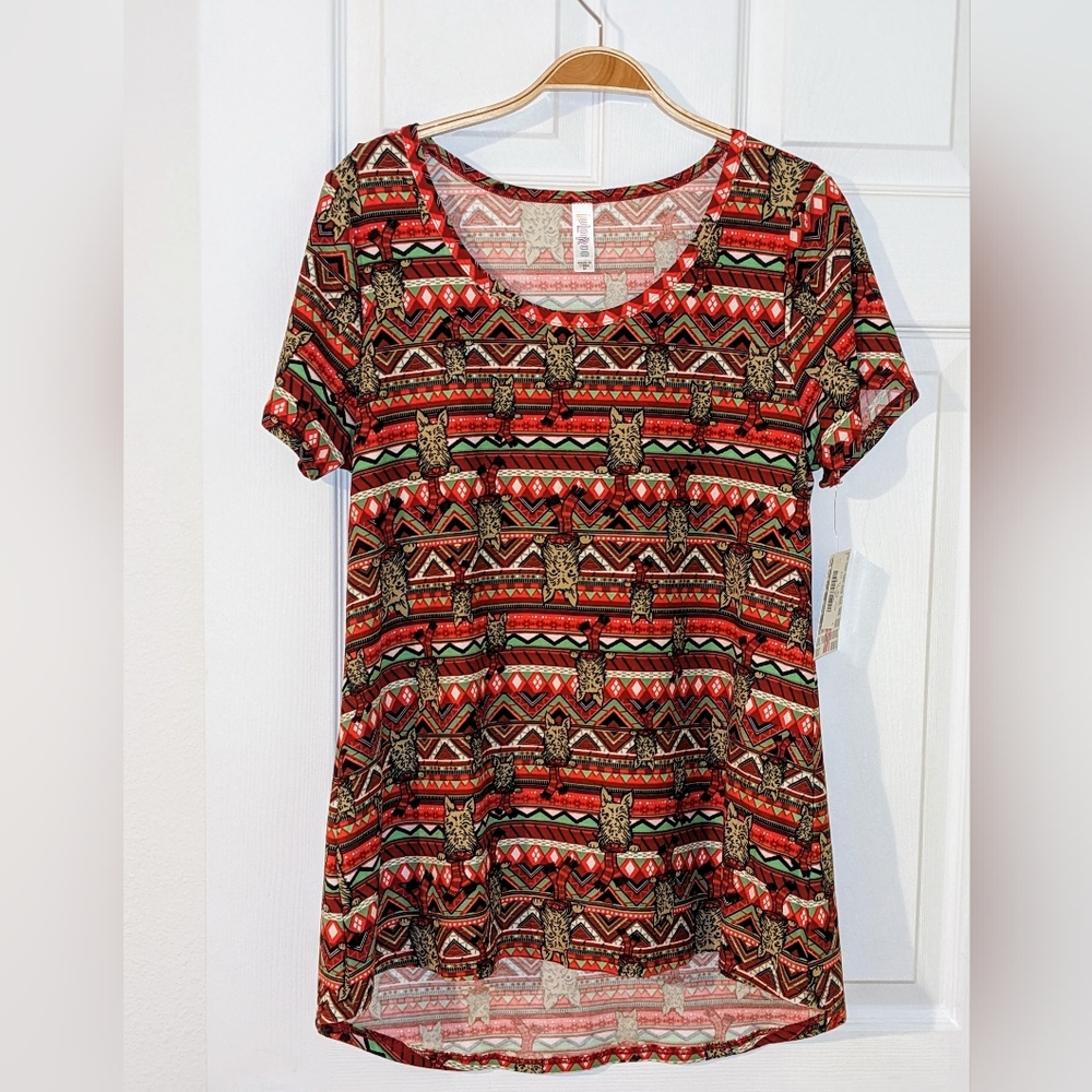 LULAROE Scotty Dog Holiday Scoop Neck Cap Sleeve Stretch Tunic Top Size M NWT